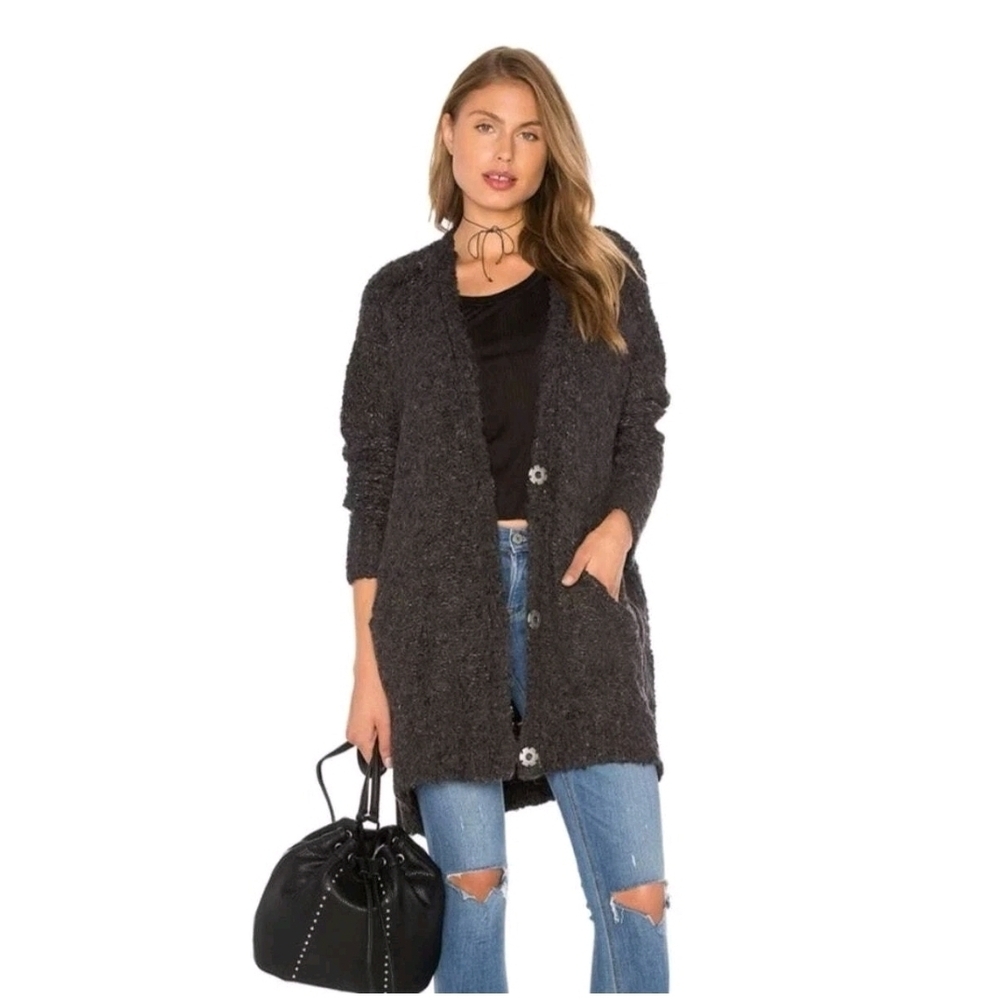Free People Rare Boucle Cardigan Alpaca Blend Oversized Size Small Black/Gray